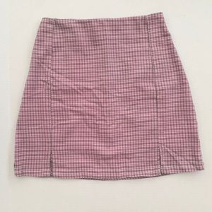Plaid zip-up skirt (pink/olive grn) w/double slits